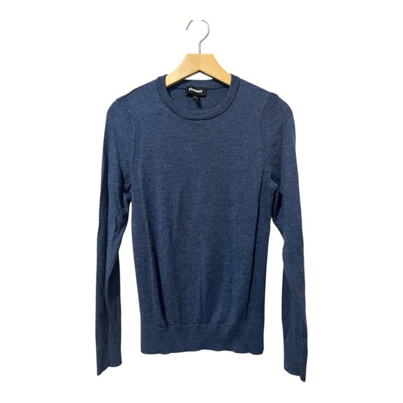 Express XS Merino Wool Sweater Crew Neck Long Sleeves Blue - Picture 1 of 4